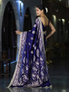 Banarasee Handloom Mashru Silk Saree With Sona Rupa Zari Work Border & Lace-Navy Blue