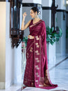Banarasee Handloom Semi Dupion Silk Saree With Sona Rupa Zari Buti Design & Border-Burgundy