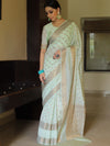 Banarasee Handwoven Semi Silk Saree With Antique Zari Design-Pastel Green