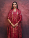 Banarasee Semi-Silk Zari Design Salwar Kameez Fabric With Dupatta Set-Maroon