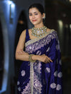 Banarasee Handloom Mashru Silk Saree With Sona Rupa Zari Work Border & Lace-Navy Blue