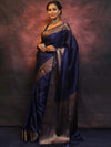Banarasee Handwoven Semi Silk Plain Saree With Zari Border-Blue