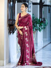 Banarasee Handloom Semi Dupion Silk Saree With Sona Rupa Zari Buti Design & Border-Burgundy