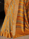 Banarasee Handwoven Semi-Tussar Zig-Zag Pattern Saree-Yellow