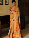 Banarasee Handwoven Semi-Tussar Zig-Zag Pattern Saree-Yellow