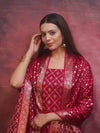 Banarasee Semi-Silk Zari Design Salwar Kameez Fabric With Dupatta Set-Maroon