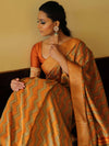 Banarasee Handwoven Semi-Tussar Zig-Zag Pattern Saree-Yellow