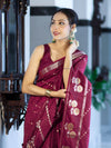 Banarasee Handloom Semi Dupion Silk Saree With Sona Rupa Zari Buti Design & Border-Burgundy