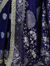 Banarasee Handloom Mashru Silk Saree With Sona Rupa Zari Work Border & Lace-Navy Blue