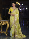 Banarasee Handloom Semi Silk Saree With Silver Zari Work Border & Lace-Lemon Yellow