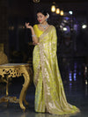 Banarasee Handloom Semi Silk Saree With Silver Zari Work Border & Lace-Lemon Yellow