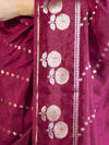 Banarasee Handloom Semi Dupion Silk Saree With Sona Rupa Zari Buti Design & Border-Burgundy