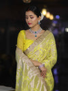 Banarasee Handloom Semi Silk Saree With Silver Zari Work Border & Lace-Lemon Yellow