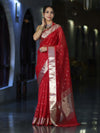 Banarasee Handloom Tissue Saree With Zari Buti Design & Border-Red