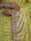 Banarasee Handloom Semi Silk Saree With Silver Zari Work Border & Lace-Lemon Yellow