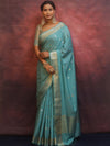 Banarasee Handwoven Semi Silk Saree With Zari Buti & Border-Pastel Blue