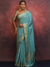 Banarasee Handwoven Semi Silk Saree With Zari Buti & Border-Pastel Blue