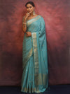 Banarasee Handwoven Semi Silk Saree With Zari Buti & Border-Pastel Blue