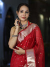 Banarasee Handloom Tissue Saree With Zari Buti Design & Border-Red
