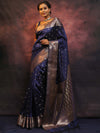 Banarasee Handwoven Semi Silk Saree With Zari Work-Blue