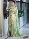 Banarasee Handloom Tissue Saree With Zari Woven Design Border & Lace-Green