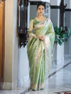 Banarasee Handloom Tissue Saree With Zari Woven Design Border & Lace-Green