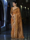 Banarasee Handwoven Georgette Saree With Antique Zari Jaal Design Border & Lace-Mustard Yellow
