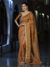 Banarasee Handwoven Georgette Saree With Antique Zari Jaal Design Border & Lace-Mustard Yellow
