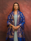 Banarasee Semi-Silk Salwar Kameez Fabric With Contrast Dupatta Set-Blue