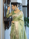 Banarasee Handloom Tissue Saree With Zari Woven Design Border & Lace-Green