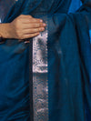 Banarasee Cotton Silk Plain Saree With Floral Zari Border-Ocean Blue