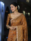 Banarasee Handwoven Georgette Saree With Antique Zari Jaal Design Border & Lace-Mustard Yellow