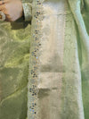 Banarasee Handloom Tissue Saree With Zari Woven Design Border & Lace-Green