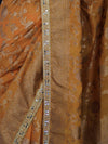 Banarasee Handwoven Georgette Saree With Antique Zari Jaal Design Border & Lace-Mustard Yellow