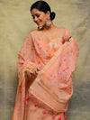 Banarasee Chanderi Cotton Salwar Kameez Fabric With Embroidery Work-Peach