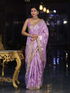 Banarasee Handloom Semi Silk Saree With Silver Zari Work Border & Lace-Lavender