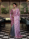 Banarasee Mirror Embroidered Velvet & Tissue Saree-Light Pink