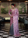 Banarasee Mirror Embroidered Velvet & Tissue Saree-Light Pink