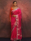 Banarasee Handwoven Semi-Chiffon Saree With Silver Zari & Lace-Pink