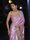 Banarasee Handloom Semi Silk Saree With Silver Zari Work Border & Lace-Lavender