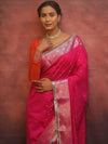 Banarasee Handwoven Semi-Chiffon Saree With Silver Zari & Lace-Pink