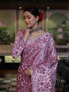 Banarasee Mirror Embroidered Velvet & Tissue Saree-Light Pink