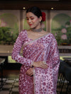 Banarasee Mirror Embroidered Velvet & Tissue Saree-Light Pink