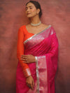 Banarasee Handwoven Semi-Chiffon Saree With Silver Zari & Lace-Pink