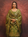 Banarasee Cotton Silk Resham Work Salwar Kameez Fabric With Dupatta-Olive Green