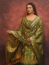 Banarasee Cotton Silk Resham Work Salwar Kameez Fabric With Dupatta-Olive Green