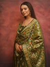 Banarasee Cotton Silk Resham Work Salwar Kameez Fabric With Dupatta-Olive Green