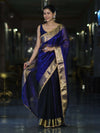 Banarasee Handwoven Dual Color Tissue Saree With Gold Zari Border & Lace-Blue & Black