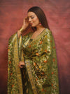 Banarasee Cotton Silk Resham Work Salwar Kameez Fabric With Dupatta-Olive Green