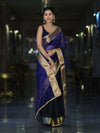 Banarasee Handwoven Dual Color Tissue Saree With Gold Zari Border & Lace-Blue & Black